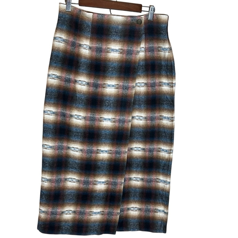 Vtg 90s No.4 EXP Jeans Multicolor Western Wool Wrap Skirt Italy Women Size 13/14 - Picture 1 of 11
